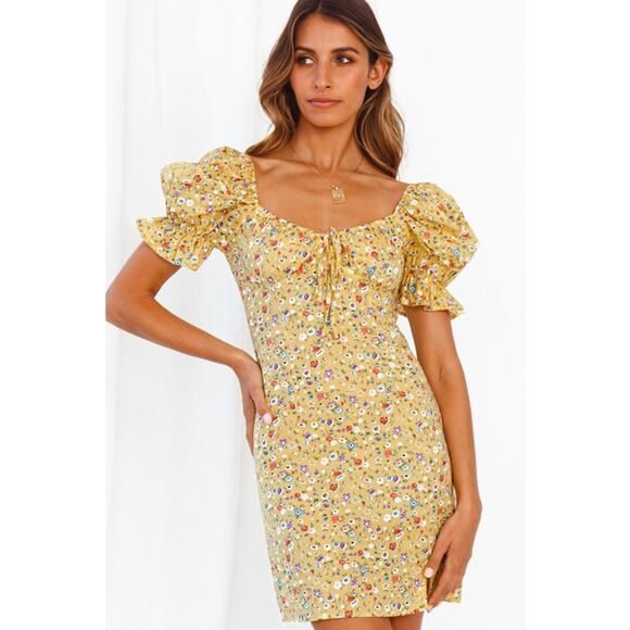 NWT - Yellow Floral Print Puff Sleeve Dress - XL - Picture 5 of 6